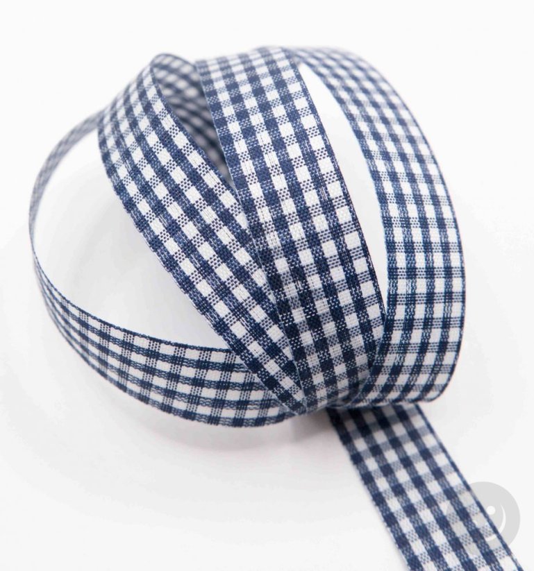 Checkered ribbon - dark blue, white - width 1.5 cm