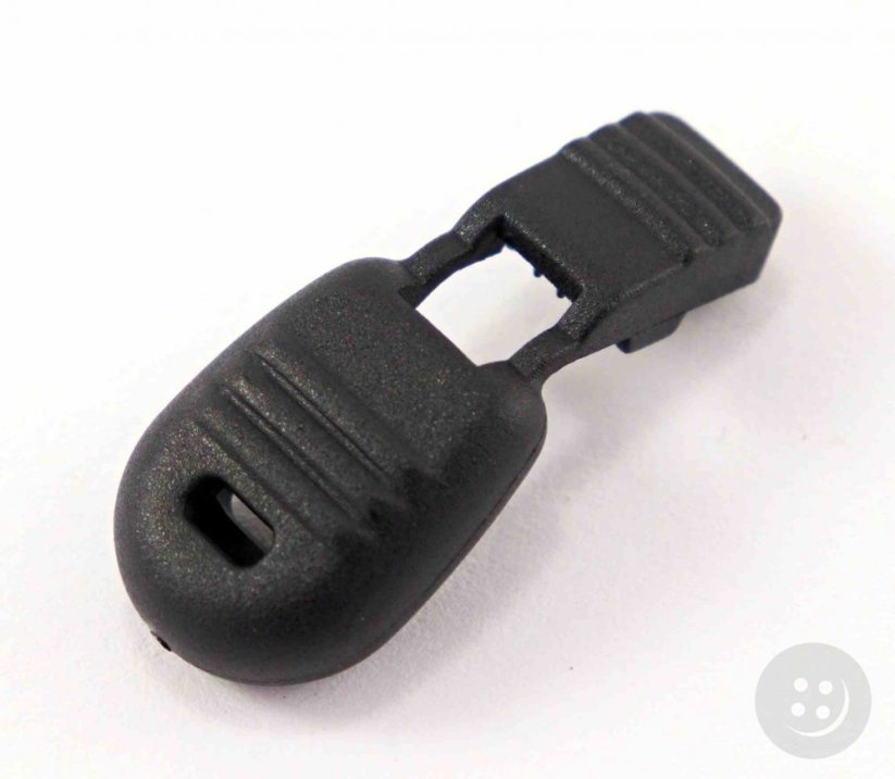 Plastic cord end - black - pulling hole diameter 0.4 cm