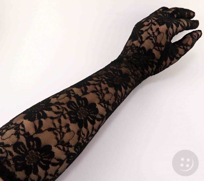 Dámske spoločenské rukavičky - čierna čipka - dĺžka 43 cm