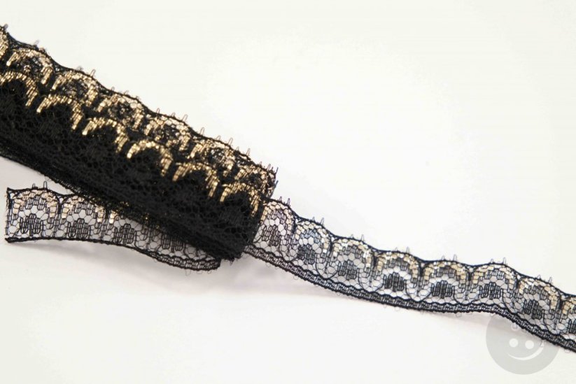 Polyester Lace - black - gold - width 1,4 cm
