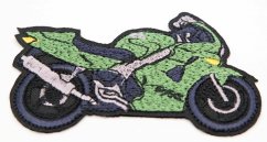 Iron-on patch - motorcycle - green - size 8.5 cm x 5.5 cm