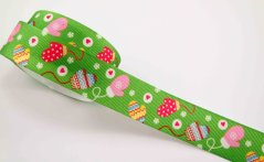 Rypsová stuha - vánoční motivy - zelená - šířka 2,4 cm
