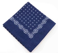 Cotton scarf - white flowers on dark blue - size 70 cm x 70 cm