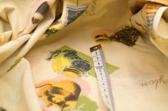 Bavlnené plátno - motívy čaju na smotanovom podklade - šírka 140 cm