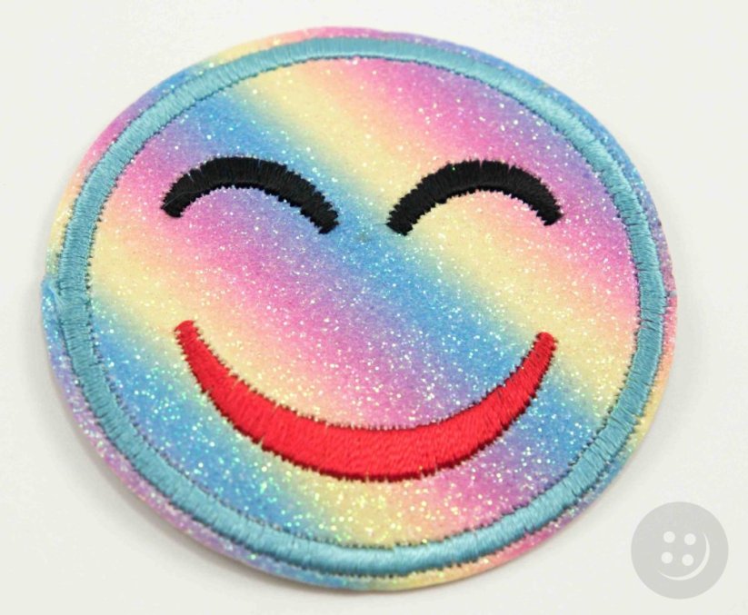 Iron-on patch - glitter smiley face - diameter 6 cm - MORE OPTIONS