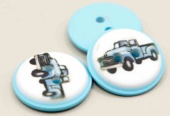 Children's button - toy car - turquoise - diameter 1.5 cm