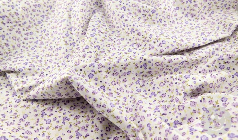 Cotton canvas - Purple flowers on a white background
