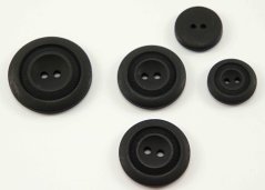 Hole button - with decorative rings - matte - black - diameter 2.26 cm