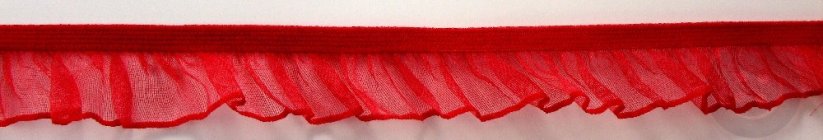 Elastický volánik - červená - šírka 1,7 cm