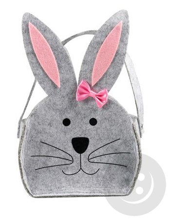 Felt bag in the shape of a bunny - 21 cm x 14 cm x 7.5 cm - gray, pink, black