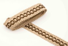 Galon trim - shiny - with inner brown decoration - beige - width 1.7 cm - clearance 3 m