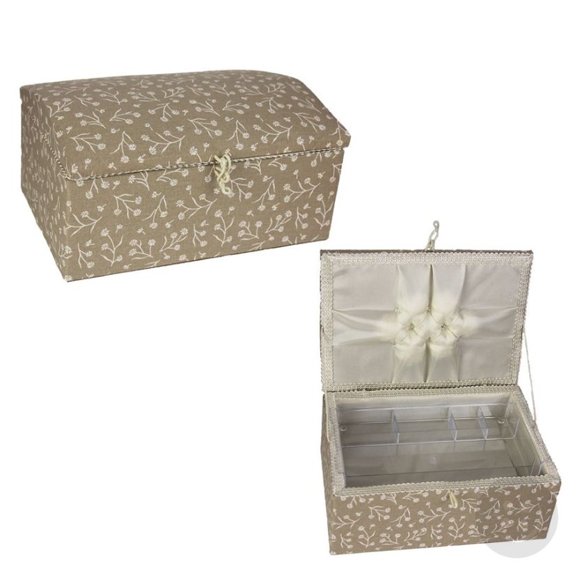 Textile box for sewing supplies - beige, white - dimensions 21,5 cm x 15,5 cm x 12 cm