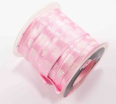 Satin ribbon with little feet - pink, white - width 1cm