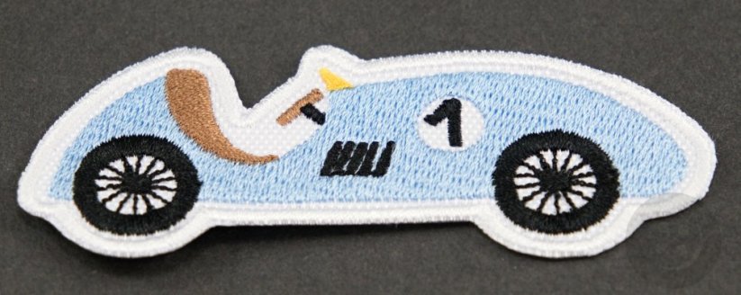 Patch zum Aufbügeln - Rennfahrer - blau - Größe 8 cm x 3 cm