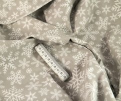 Bavlnené plátno - biele snehové vločky na šedom podklade