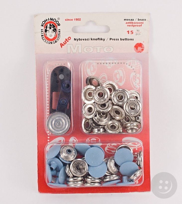 Auto-Moto druky - světle modrá - průměr 1,5 cm - 10 ks
