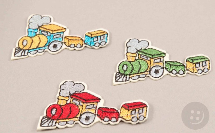 Iron-on patch - train with a wagon - dimensions 6 cm x 3.4 cm - green, red, blue