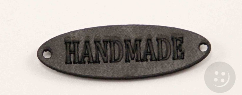 Sew-on leather label Handmade - oval - dark gray - size 3.5 x 1 cm