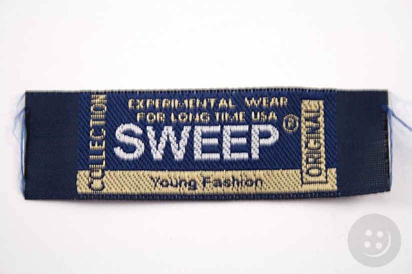 Sew-on patch Sweep Original - blue, white, cream - dimensions 7 cm x 2,5 cm