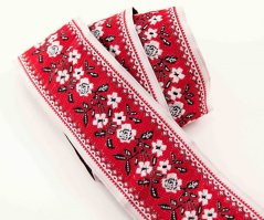 Trachtenband - rot mit weißen Blumen - Breite 5 cm