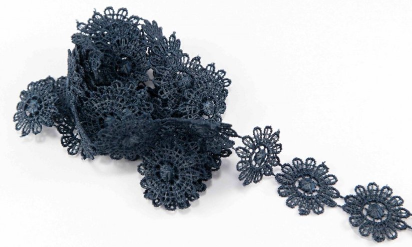 Guipure lace trim - dark blue - width 2,5 cm