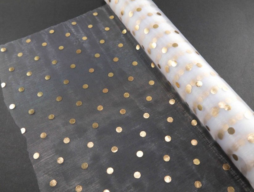 Organza - white with gold dots - width 36 cm