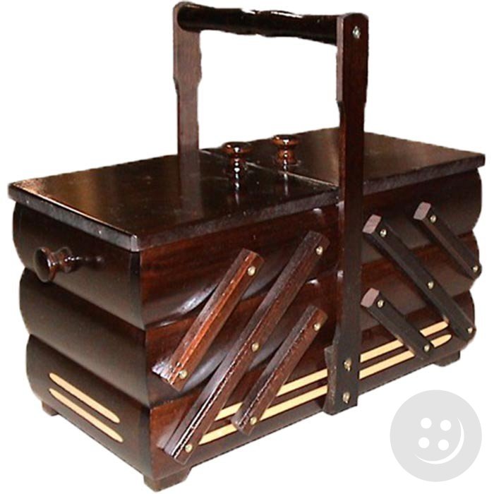 Wooden box for sewing supplies - dark wood - dimensions 38 cm x 20 cm x 28 cm