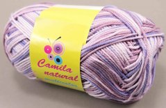 Yarn Camila natural multicolor - purple, white - color number 9035