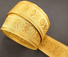 Golden embroidered braid with diamonds and flowers - width 4 cm