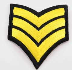 Nažehlovací záplata - US sergant - rozměr 6,5 cm x 6,5 cm - žlutá