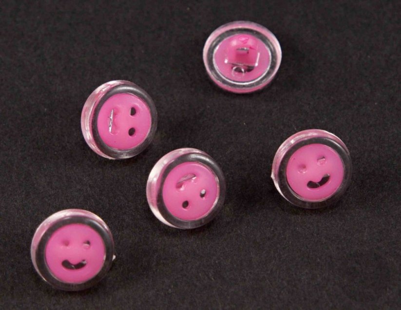 Dětský knoflík - růžový smajlík na průhledném podkladu - průměr 1,5 cm