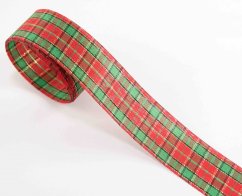 Christmas decorative ribbon - red, gold, green - width 2.5 cm