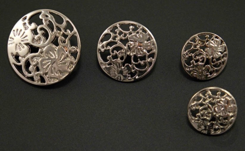 Luxurious metal filigree button - shiny silver - diameter 1,7 cm