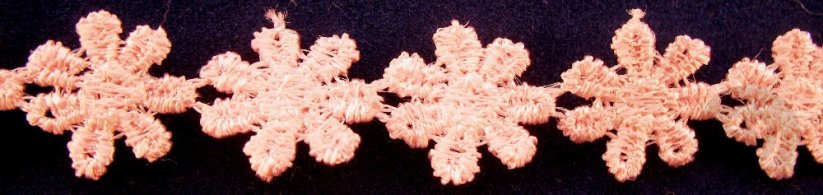 Vzdušná krajka kytička - světle růžová - šířka 1,5 cm