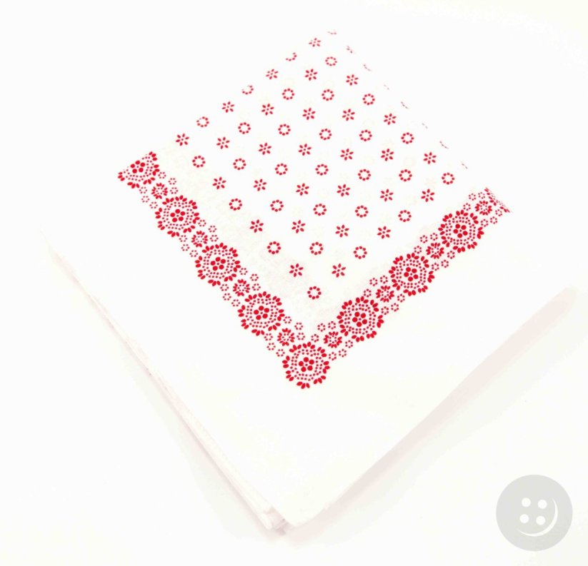 Cotton scarf - red flowers on white - size 70 cm x 70 cm