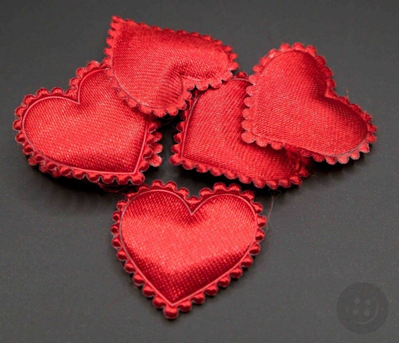 Satin appliqué - heart with decorative edge - red - size 2 x 2 cm