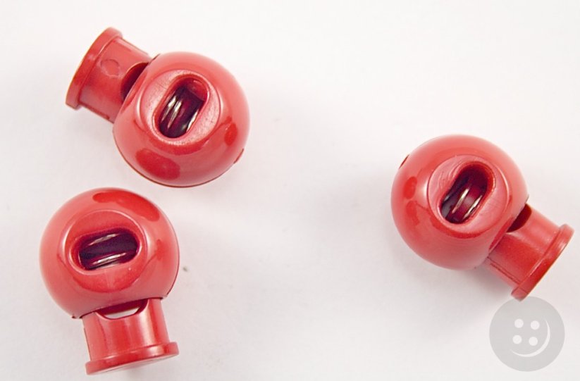 Plastic round cord lock - red - pulling hole diameter 0.9 cm