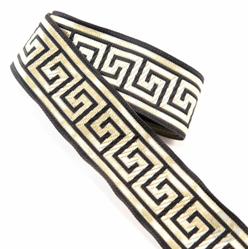 Black braid with golden egyptian pattern - black, gold - width 3,3 cm