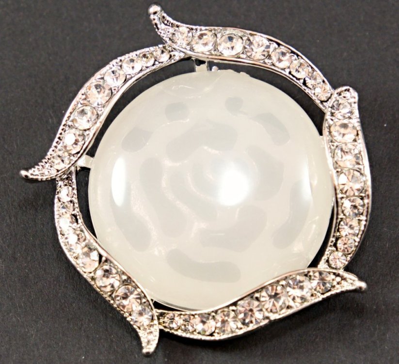 Clothing brooch with rhinestones and transparent center - transparent, silver - diameter 4.2 cm