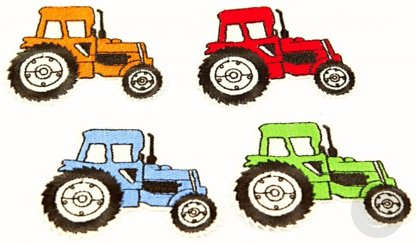 Nažehlovací záplata - Traktor - zelená, modrá, oranžová, červená - rozměr 6,7 cm x 7 cm