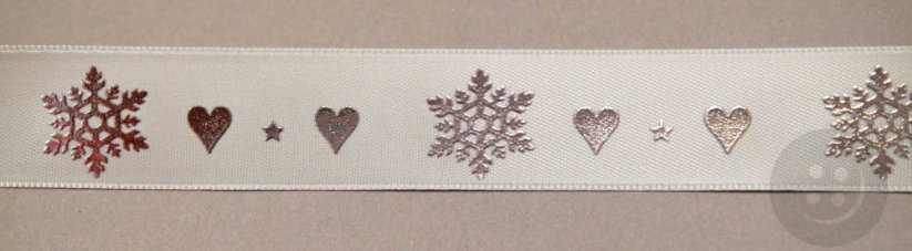 Christmas decorative ribbon with snowflakes and hearts - silver, grey - width 2.5 cm