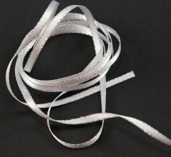 Ribbon with silver edge - white, silver - width 0,3 cm