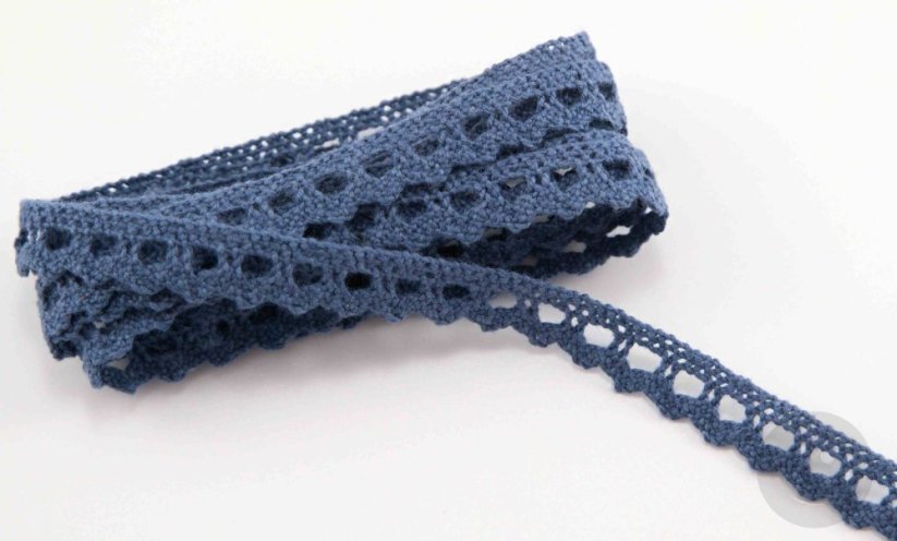 Bavlněná paličkovaná krajka - s obloučky - jeansově modrá - šířka 1 cm