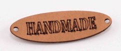 Sew-on leather label Handmade - oval - beige - size 3.5 x 1 cm