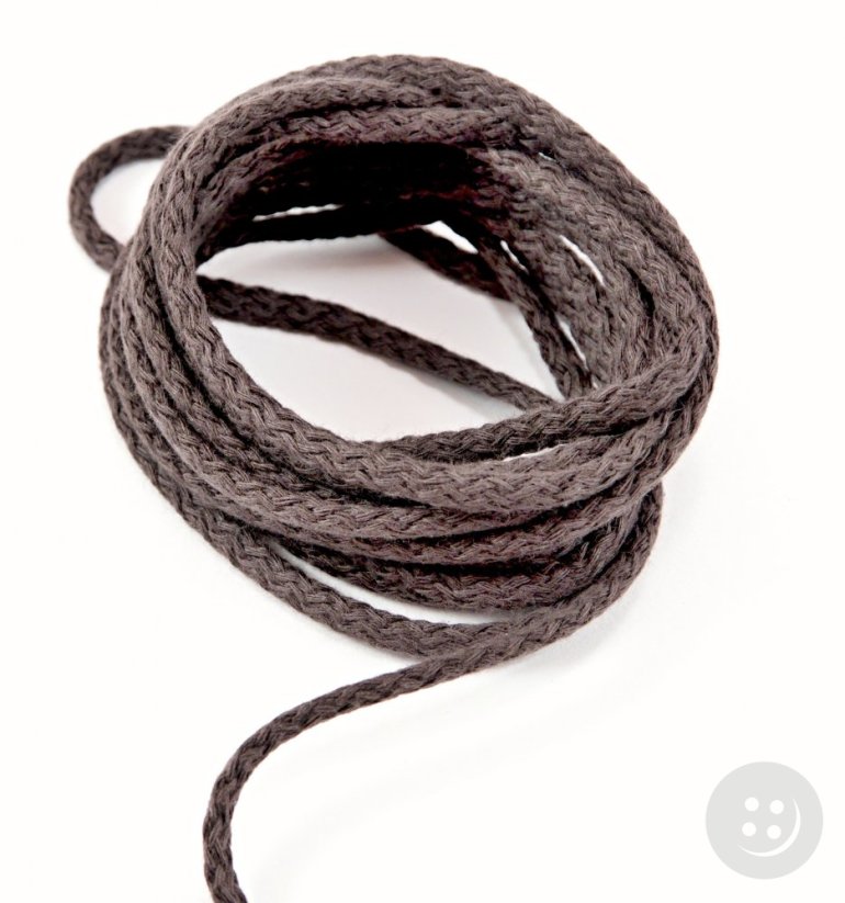 Bavlněná oděvní šňůra - tmavě hnědá - průměr 0,5 cm