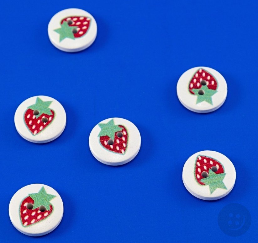 Children's wooden button - strawberry - diameter 1.5 cm