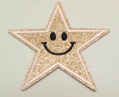 Iron-on patch - glitter star - light gold - size 8.5 cm x 8.5 cm