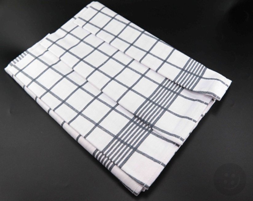 Set of 3 tea towels - checks - light grey white - size 50 cm x 70 cm