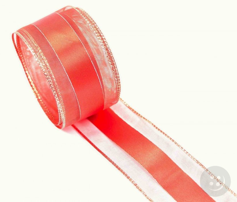 Wired ribbon - red, gold - width 4 cm