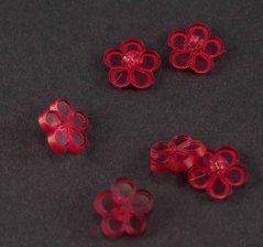 Detský gombík - červená kvietka - transparentná - priemer 1,3 cm